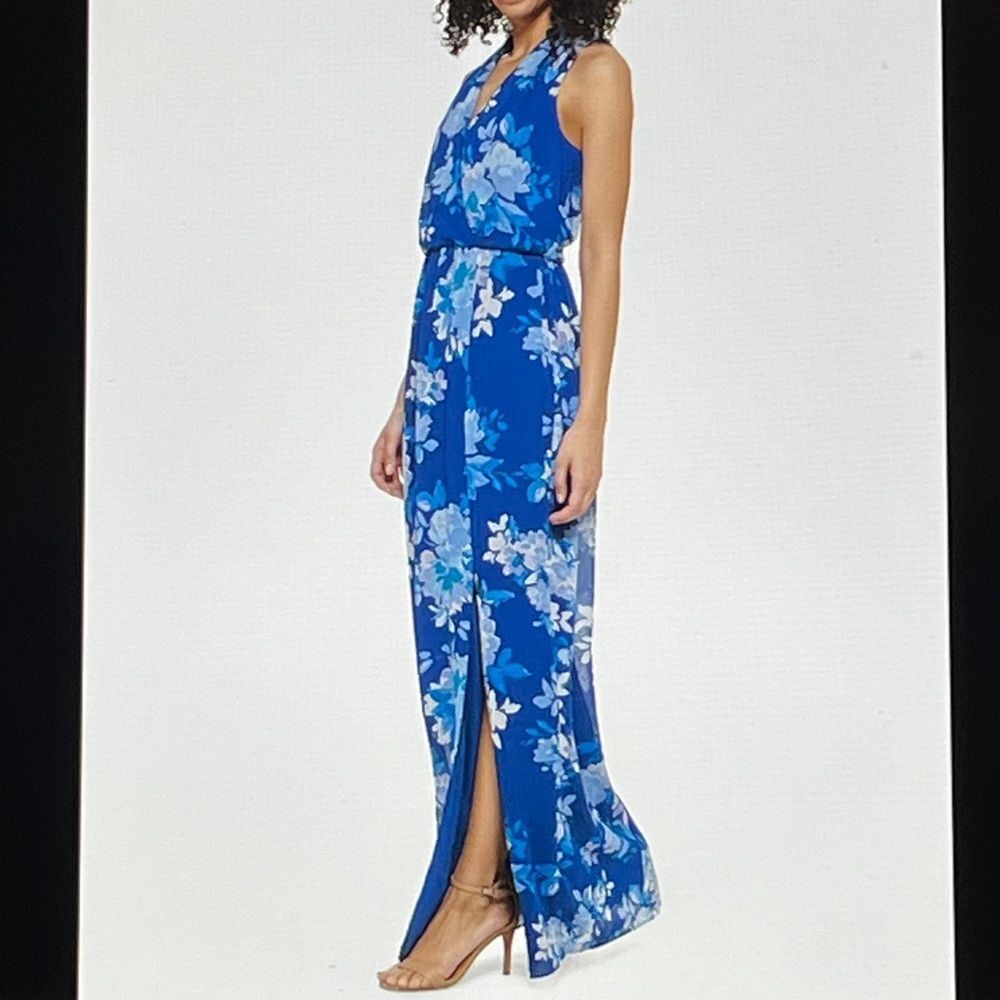 New! Jessica Howard Blue V-Neck Sleeveless Maxi Dress Size 14W NWT
